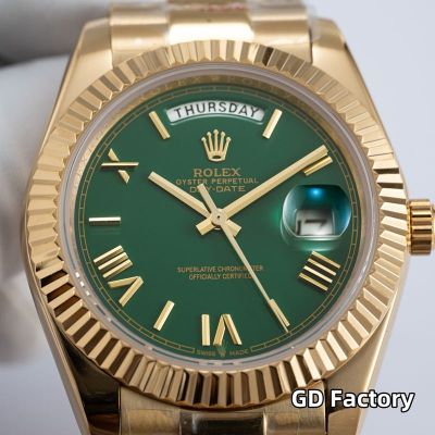 Rolex Day-date 8285 Movement 40mm Emerald Green Face Roman Numerals Markers Yellow Gold President Strap lumina watch for men